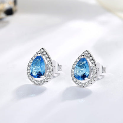 Sterling Silver Earpin Imitation Water Drop Color Diamond Group Set Earrings-Jewearrings