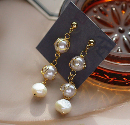 Sterling Silver Earrings Baroque Pearl Vintage-Jewearrings