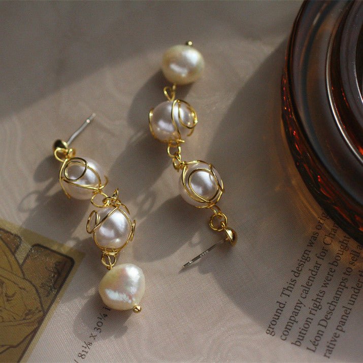 Sterling Silver Earrings Baroque Pearl Vintage-Jewearrings