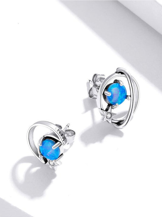 Sterling Silver Earrings For Women With Simple Hollow Blue Opo Earrings-Jewearrings