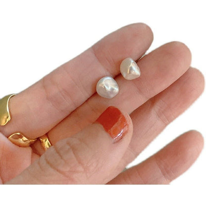 Sterling Silver Freshwater Baroque Pearl Stud Earrings Simple-Jewearrings