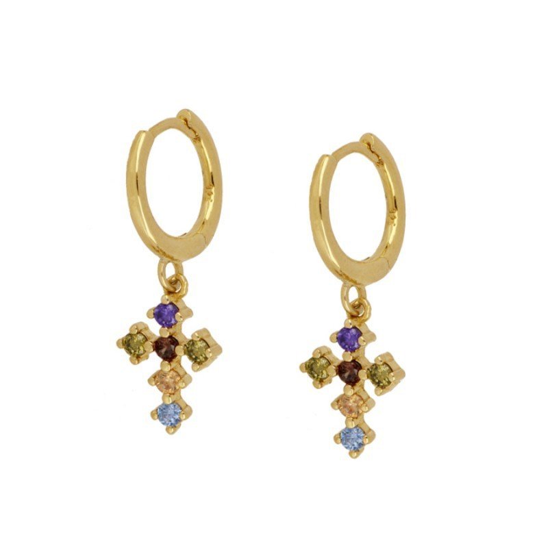 Sterling Silver INS French Cross Diamond gold Earrings-Jewearrings