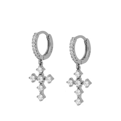 Sterling Silver INS French Cross Diamond gold Earrings-Jewearrings