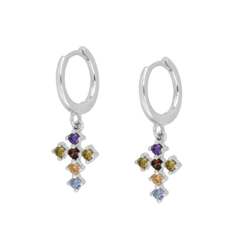 Sterling Silver INS French Cross Diamond gold Earrings-Jewearrings