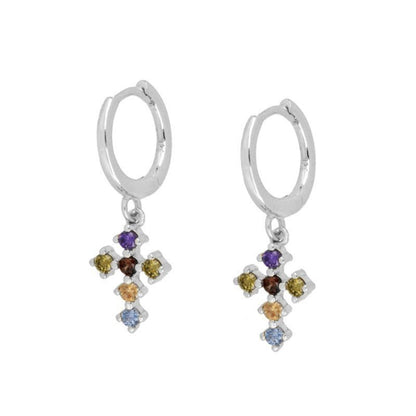 Sterling Silver INS French Cross Diamond gold Earrings-Jewearrings