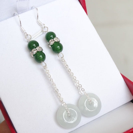 Sterling Silver Jade Earrings Pendant Long Tassel Earrings Earrings-Jewearrings