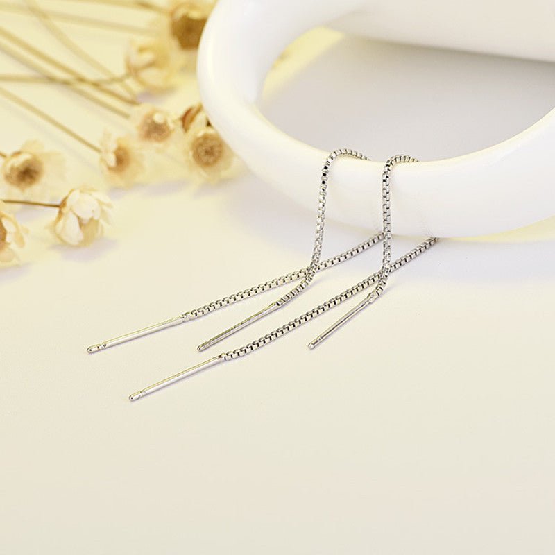 Sterling Silver Korean Elegant Long Double Needle Hanging Earrings-Jewearrings