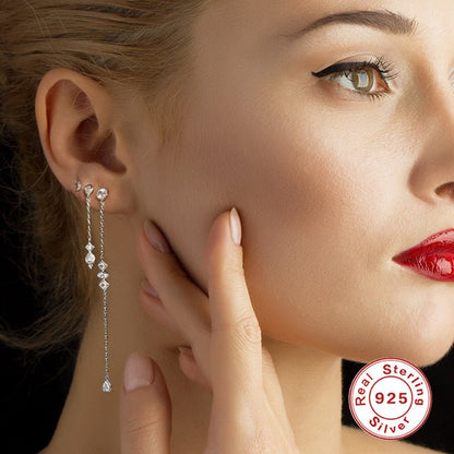 Sterling Silver Line Tassel Long Face Shape Drop Earrings-Jewearrings