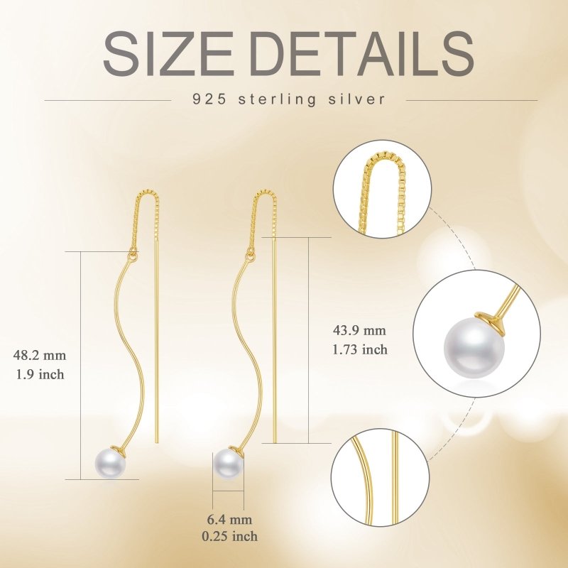 Sterling Silver Long Pearl Dangle Threader Earrings for Women-Jewearrings