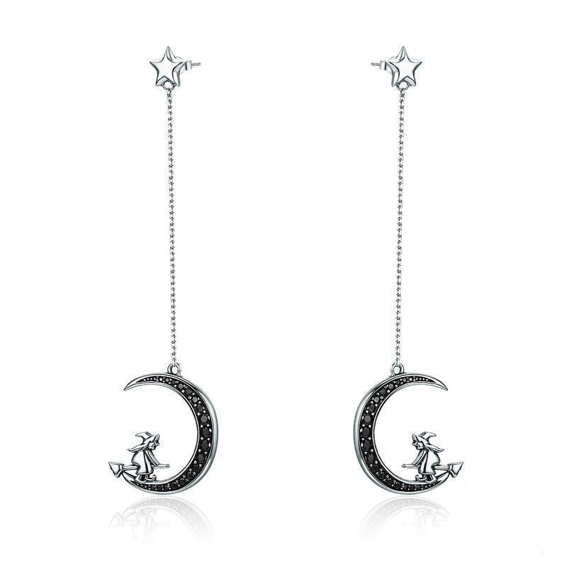 Sterling Silver Magic Witch World Long Ear Line Wild Big Earrings-Jewearrings