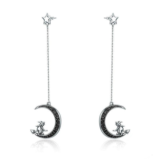 Sterling Silver Magic Witch World Long Ear Line Wild Big Earrings-Jewearrings