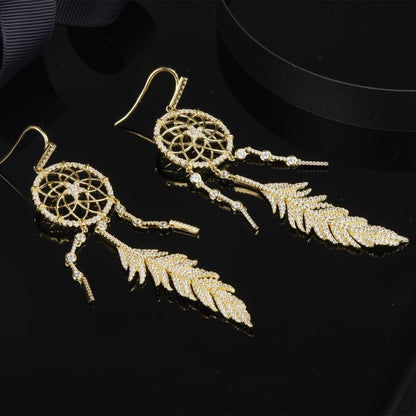 Sterling Silver Micro-Set Crystal Diamond A Meilong Version Exquisite Dream Catcher Earrings-Jewearrings