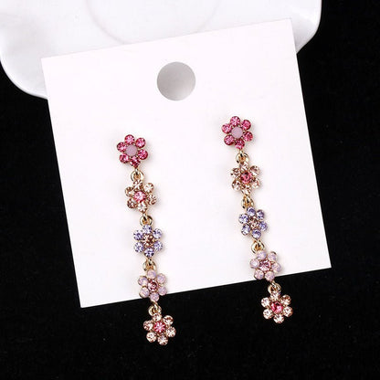 Sterling Silver Needle Colorful Rhinestone Flower Long Temperamental Personalized And All-match Exaggerated Advanced Design Sense Earrings-Jewearrings