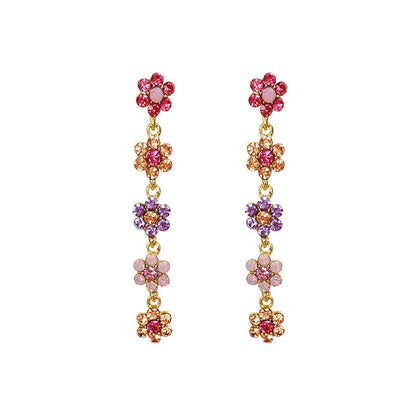 Sterling Silver Needle Colorful Rhinestone Flower Long Temperamental Personalized And All-match Exaggerated Advanced Design Sense Earrings-Jewearrings