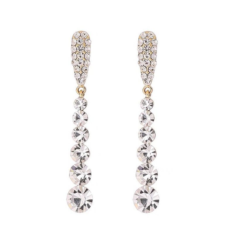 Sterling Silver Needle High-grade Long Rhinestone Tassel Earrings-Jewearrings