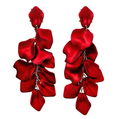 Sterling Silver Needle Long Rose Petal Fringed Earrings-Jewearrings