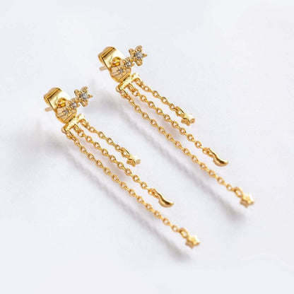 Sterling Silver Needle Long Tassel Earrings For Women-Jewearrings