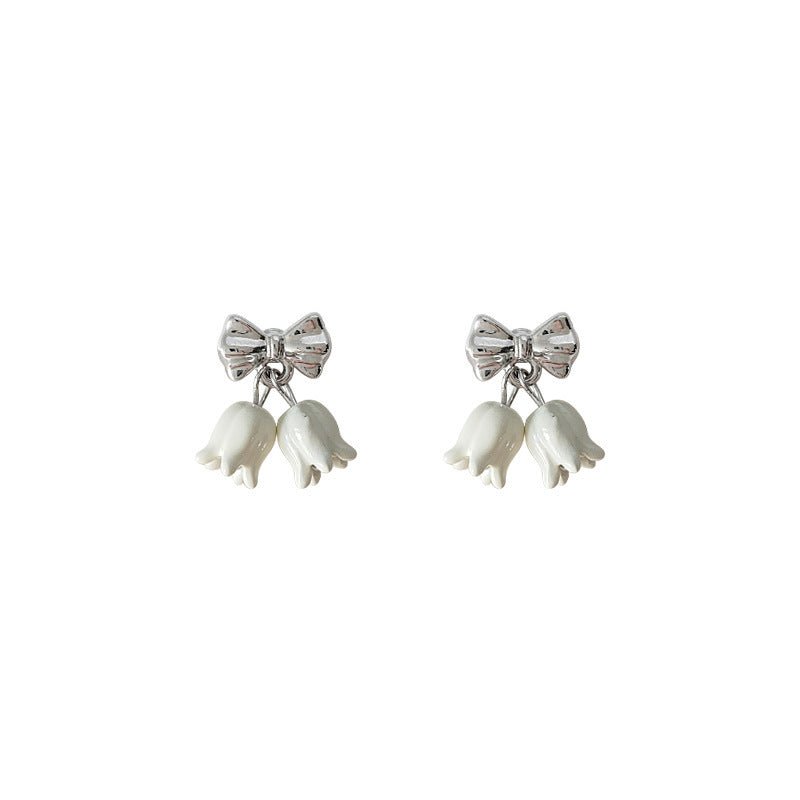 Sterling Silver Needle Paint Linglan Flower Stud Earrings-Jewearrings