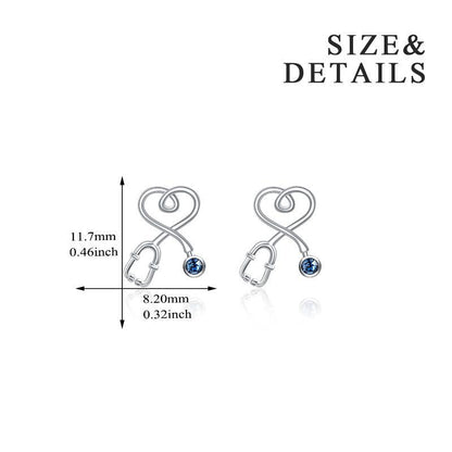 Sterling Silver Nurse Stethoscope with Blue Crystal Stud Earrings Jewelry Studs-Jewearrings