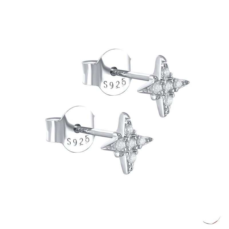 Sterling Silver Octagonal Star Diamond Stud Earrings Fashion Simple-Jewearrings