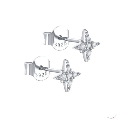 Sterling Silver Octagonal Star Diamond Stud Earrings Fashion Simple-Jewearrings