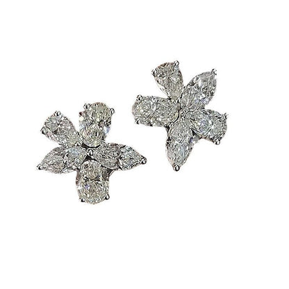 Sterling Silver Oval High Carbon Rhinestone Flower-shaped Stud Earrings-Jewearrings