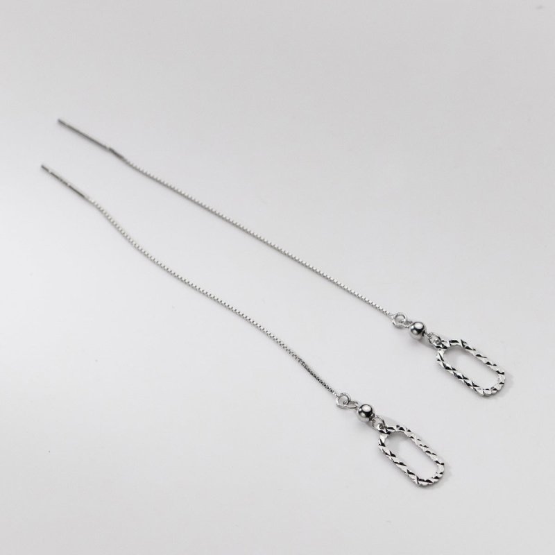 Sterling Silver Oval Tassel Hanging Long Earrings-Jewearrings