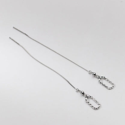 Sterling Silver Oval Tassel Hanging Long Earrings-Jewearrings