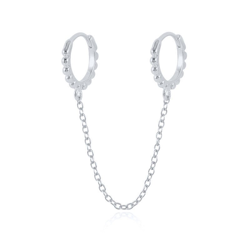 Sterling Silver Pentagram Diamond Chain Tassel Stud Earrings-Jewearrings