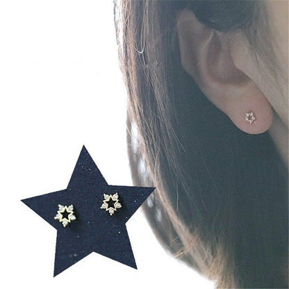 Sterling Silver Plated 14k Gold Inlaid With Zirconium Diamond Mini Snowflake Earrings-Jewearrings