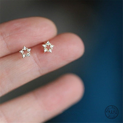 Sterling Silver Plated 14k Gold Inlaid With Zirconium Diamond Mini Snowflake Earrings-Jewearrings