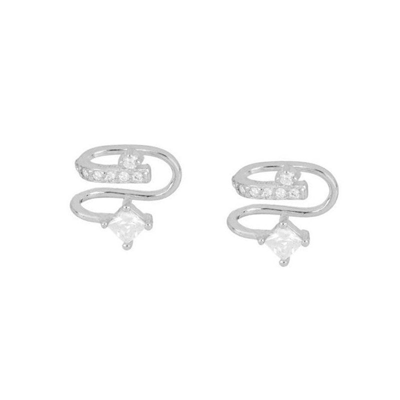 Sterling Silver Premium Diamond Geometric Clip Earrings-Jewearrings