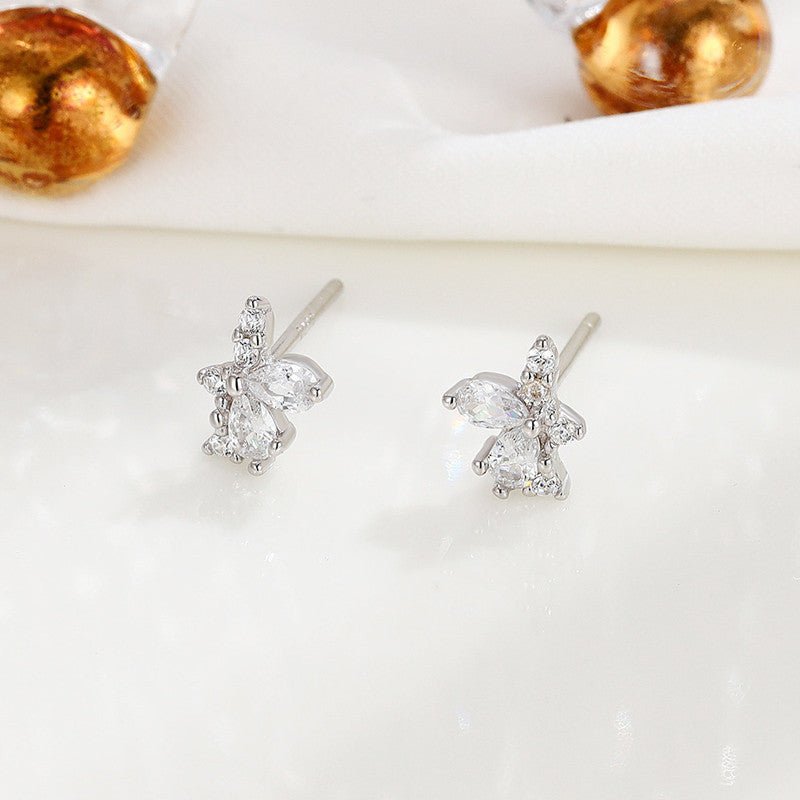 Sterling Silver Residual Flower Ice Crystal Stud Earrings Small Delicate Earrings-Jewearrings