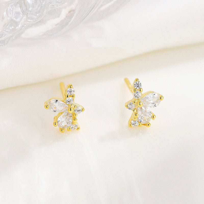 Sterling Silver Residual Flower Ice Crystal Stud Earrings Small Delicate Earrings-Jewearrings