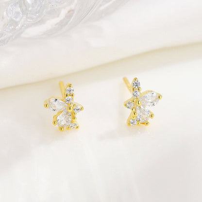 Sterling Silver Residual Flower Ice Crystal Stud Earrings Small Delicate Earrings-Jewearrings