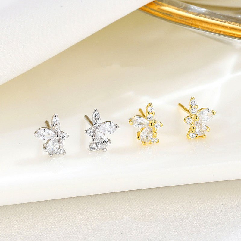 Sterling Silver Residual Flower Ice Crystal Stud Earrings Small Delicate Earrings-Jewearrings