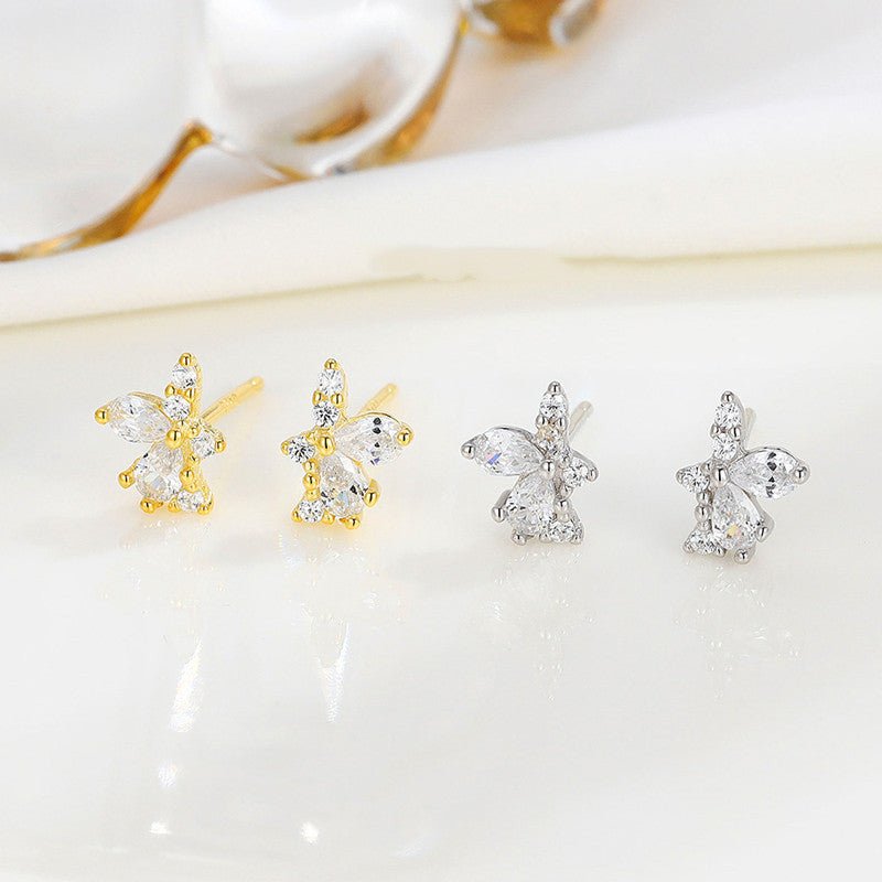 Sterling Silver Residual Flower Ice Crystal Stud Earrings Small Delicate Earrings-Jewearrings