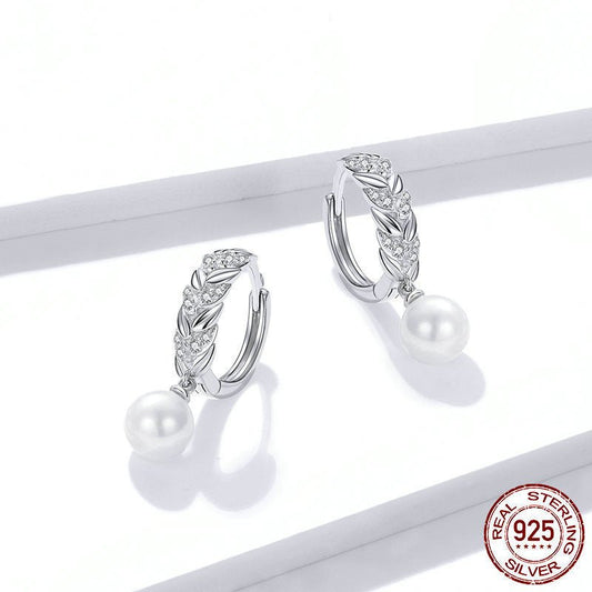 Sterling Silver S925 Earrings Fashion Plated Platinum Shell Ear Buckle Zircon Ear Studs-Jewearrings