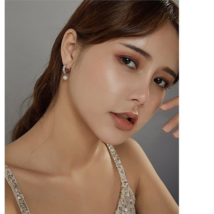 Sterling Silver S925 Earrings Fashion Plated Platinum Shell Ear Buckle Zircon Ear Studs-Jewearrings