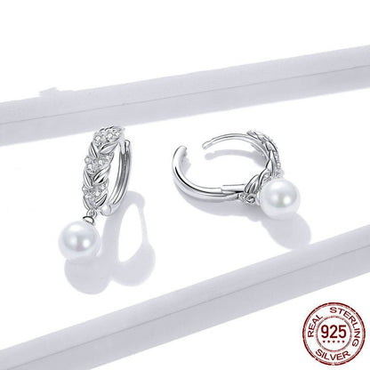 Sterling Silver S925 Earrings Fashion Plated Platinum Shell Ear Buckle Zircon Ear Studs-Jewearrings