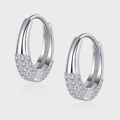 Sterling Silver S925 French Oval Minimal Design Diamond Set Zircon Earrings-Jewearrings