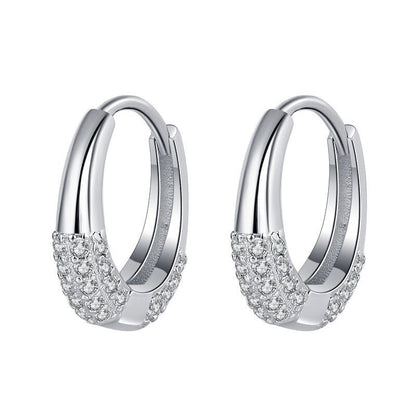 Sterling Silver S925 French Oval Minimal Design Diamond Set Zircon Earrings-Jewearrings