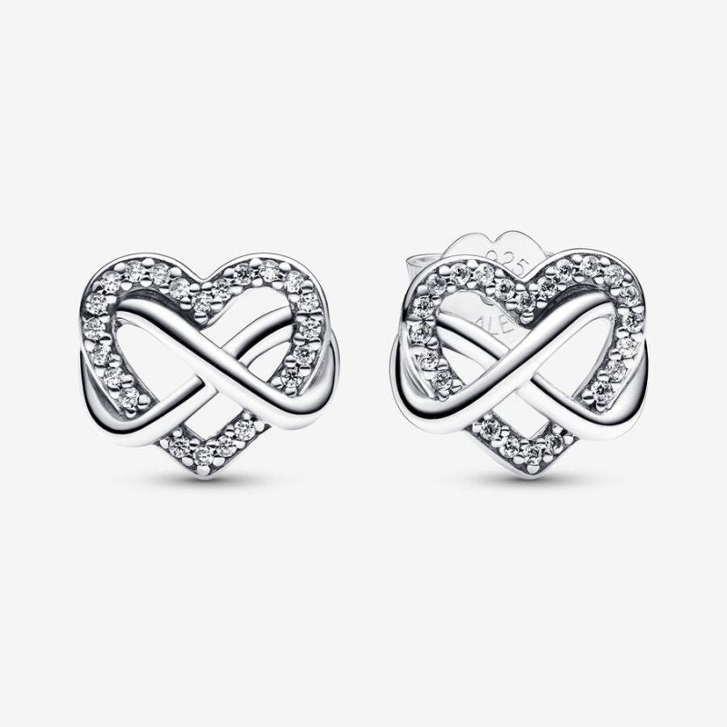 Sterling Silver S925 Heart Shape With Diamond Stud Earrings-Jewearrings