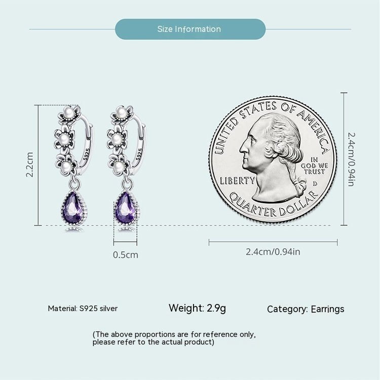 Sterling Silver S925 Vintage Purple Zircon Shell Pearls Simple Flower Earrings-Jewearrings