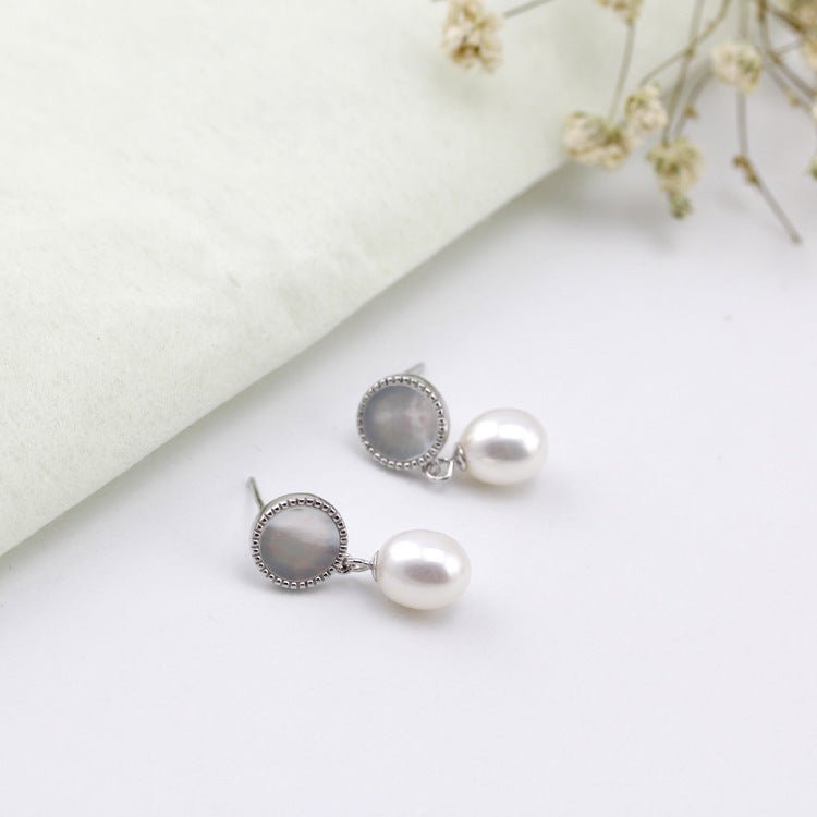 Sterling Silver Shell Circle Hanging Shell Beads Earrings-Jewearrings