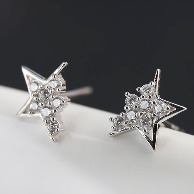 Sterling Silver Simple Christmas Star Stud Feminine Personality Diamond Earrings-Jewearrings