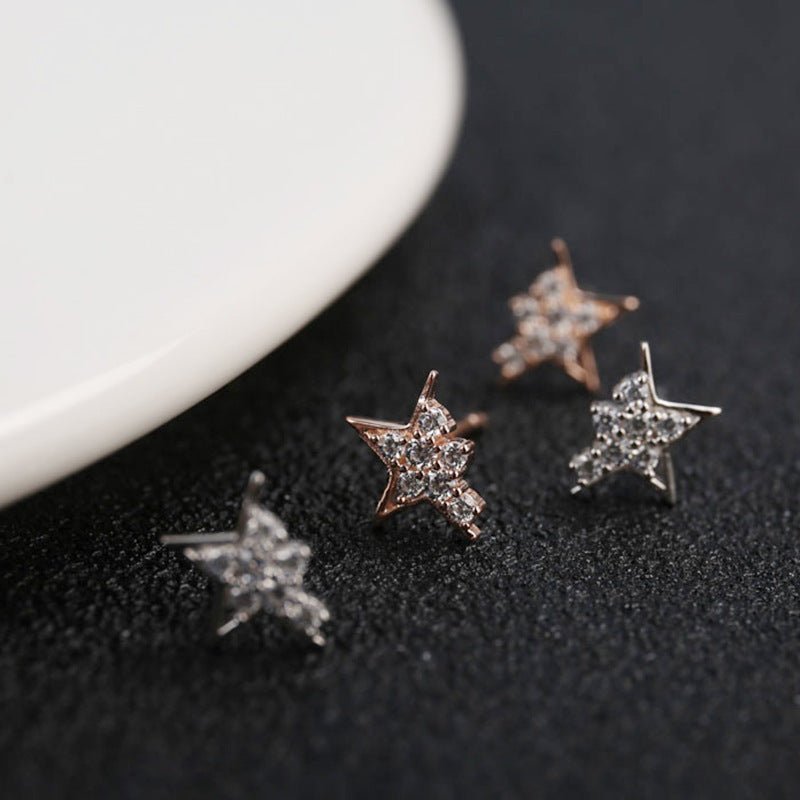 Sterling Silver Simple Christmas Star Stud Feminine Personality Diamond Earrings-Jewearrings