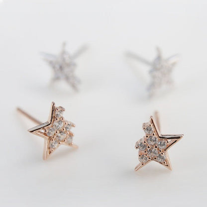 Sterling Silver Simple Christmas Star Stud Feminine Personality Diamond Earrings-Jewearrings