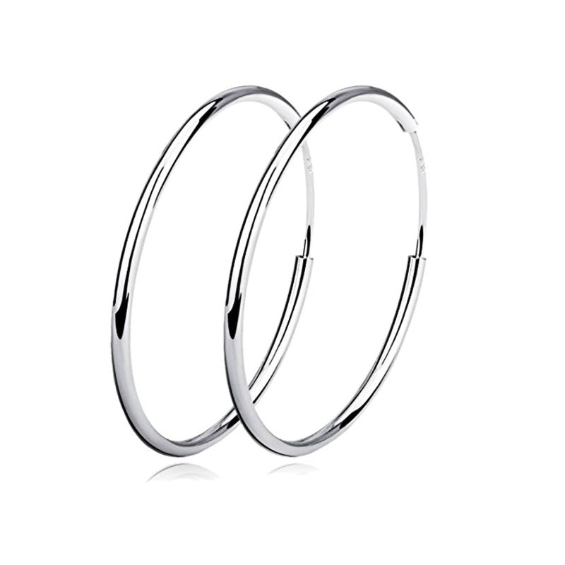 Sterling Silver Simple Polished Big Round Circle Hoop Earrings for Women-Jewearrings