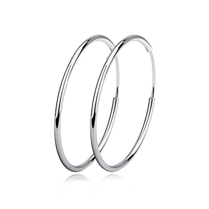 Sterling Silver Simple Polished Big Round Circle Hoop Earrings for Women-Jewearrings